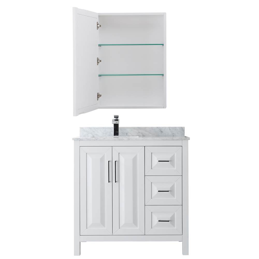 Daria 36 Inch Single Bathroom Vanity in Dark Blue, White Carrara Marble Countertop, Undermount Square Sink, Medicine Cabinet
