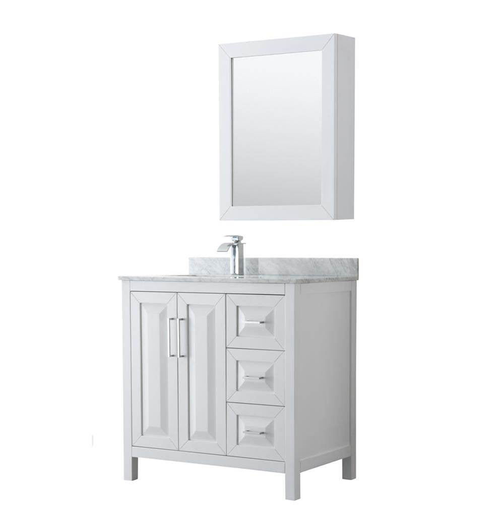 Wyndham Collection - Daria 36 Inch Single Bathroom Vanity in White, White Carrara Marble Countertop, Undermount Square Sink, and Medicine Cabinet - White