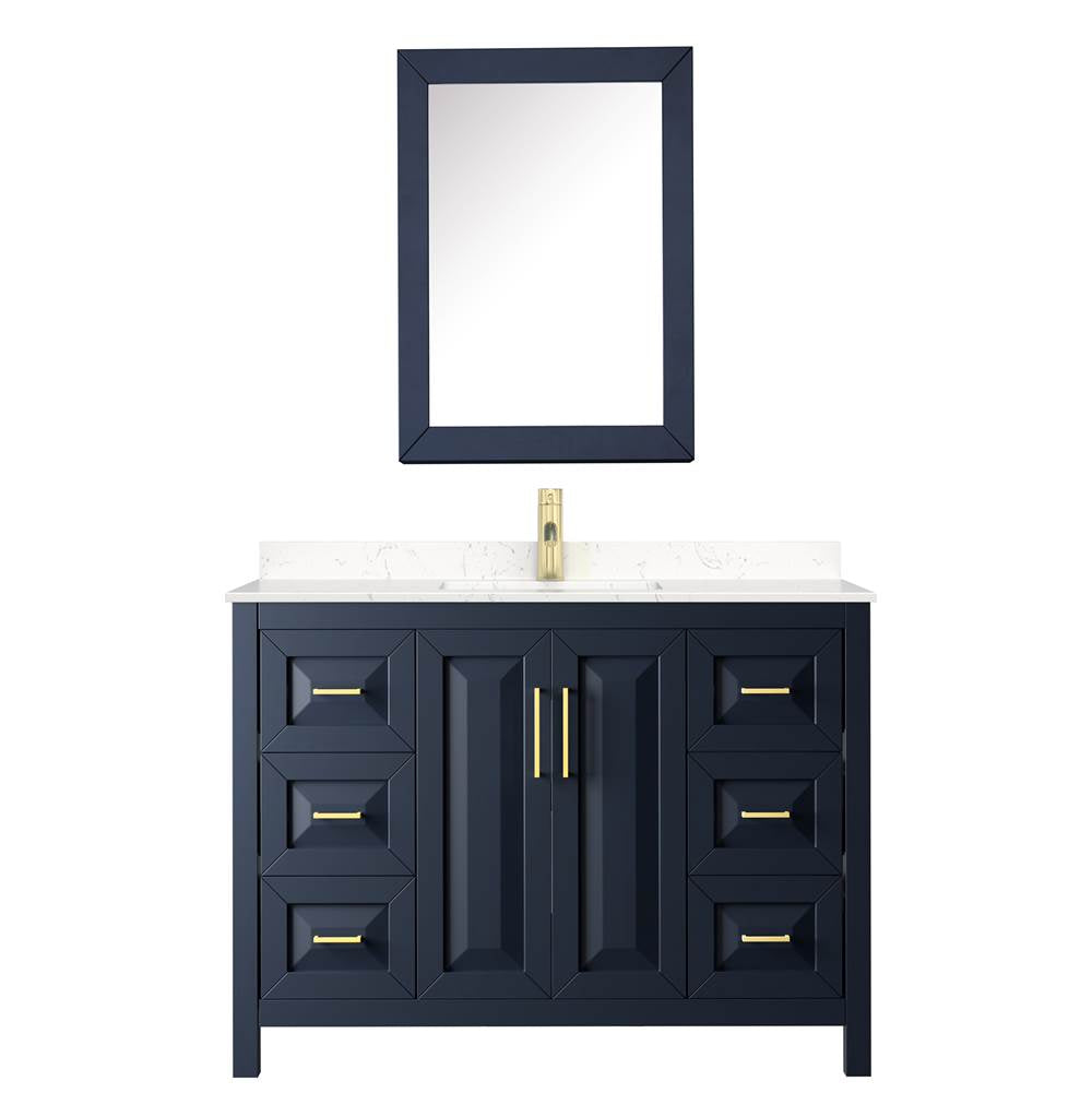 Daria 48 Inch Single Bathroom Vanity in Dark Blue, Carrara Cultured Marble Countertop, Undermount Square Sink, Medicine Cabinet