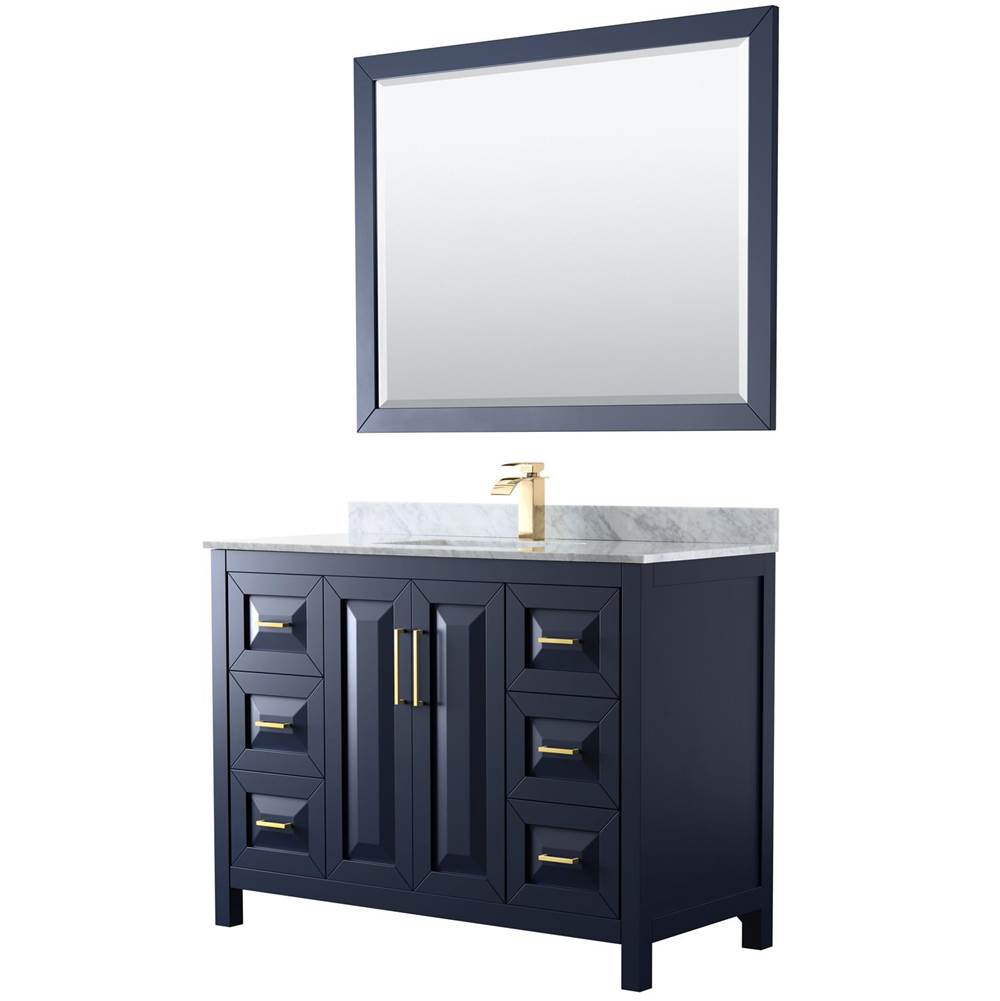 Wyndham Collection - Daria 48 Inch Single Bathroom Vanity in Dark Blue, White Carrara Marble Countertop, Undermount Square Sink, 46 Inch Mirror - Dark Blue