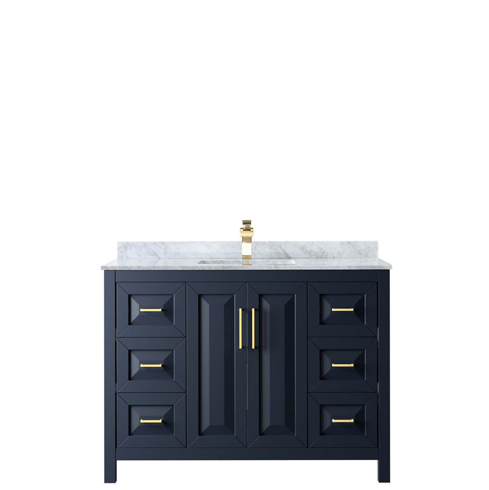Daria 48 Inch Single Bathroom Vanity in Dark Blue, White Carrara Marble Countertop, Undermount Square Sink, No Mirror