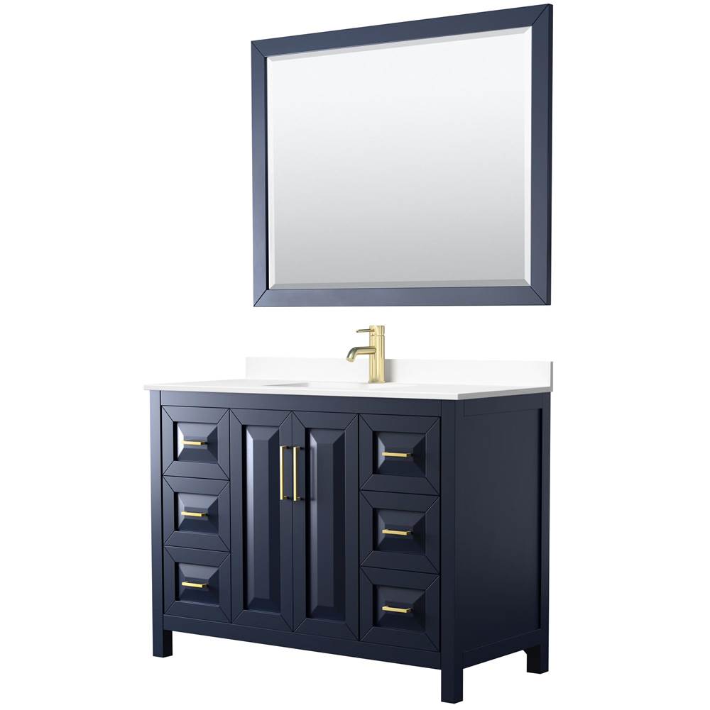 Wyndham Collection - Daria 48 Inch Single Bathroom Vanity in Dark Blue, White Cultured Marble Countertop, Undermount Square Sink, 46 Inch Mirror