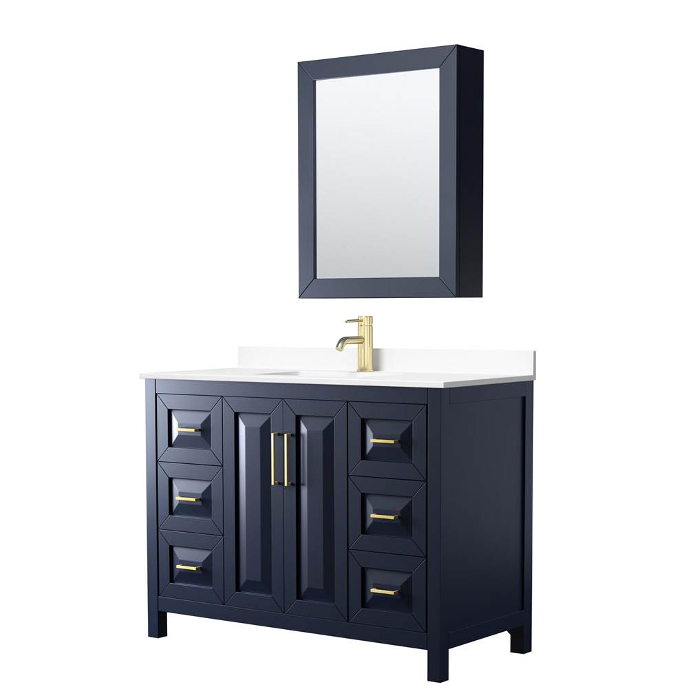Wyndham Collection - Daria 48 Inch Single Bathroom Vanity in Dark Blue, White Cultured Marble Countertop, Undermount Square Sink, Medicine Cabinet