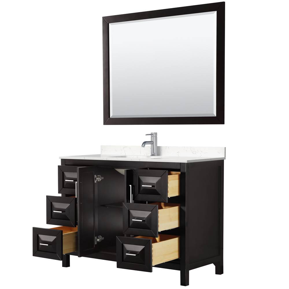 Daria 48 Inch Single Bathroom Vanity in Dark Espresso, Carrara Cultured Marble Countertop, Undermount Square Sink, 46 Inch Mirror