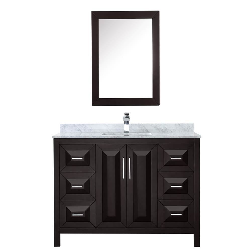 Daria 48 Inch Single Bathroom Vanity in Dark Blue, White Carrara Marble Countertop, Undermount Square Sink, Medicine Cabinet