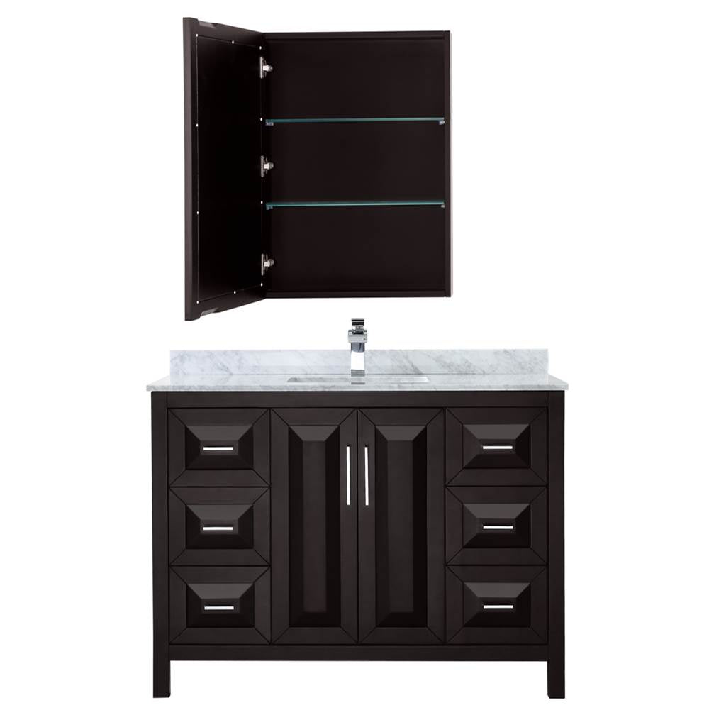 Daria 48 Inch Single Bathroom Vanity in Dark Blue, White Carrara Marble Countertop, Undermount Square Sink, Medicine Cabinet