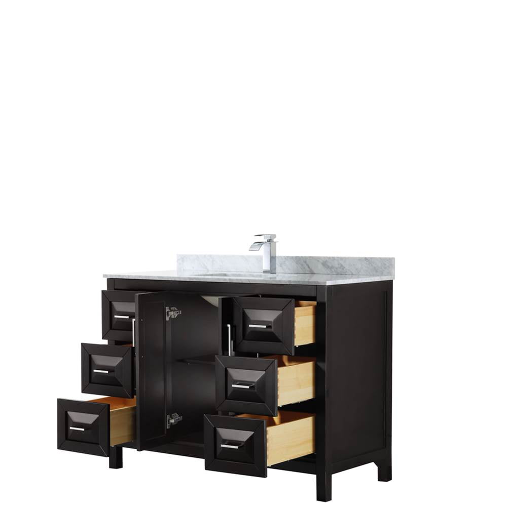 Daria 48 Inch Single Bathroom Vanity in Dark Blue, White Carrara Marble Countertop, Undermount Square Sink, No Mirror