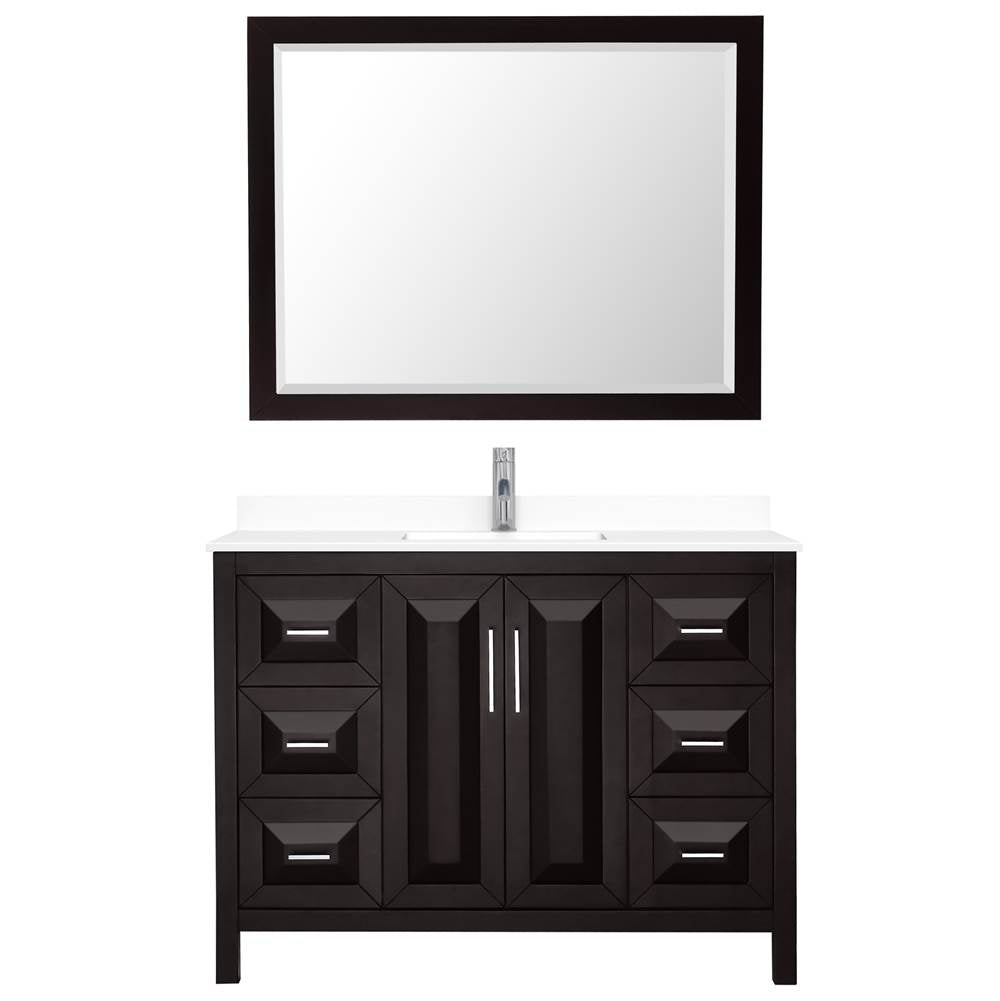 Daria 48 Inch Single Bathroom Vanity in Dark Espresso, White Cultured Marble Countertop, Undermount Square Sink, 46 Inch Mirror