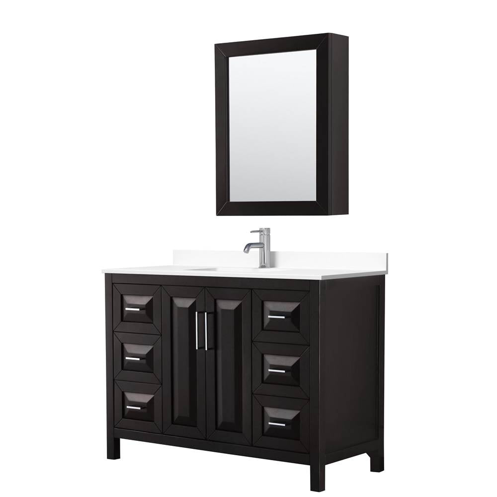 Wyndham Collection - Daria 48 Inch Single Bathroom Vanity in Dark Espresso, White Cultured Marble Countertop, Undermount Square Sink, Medicine Cabinet