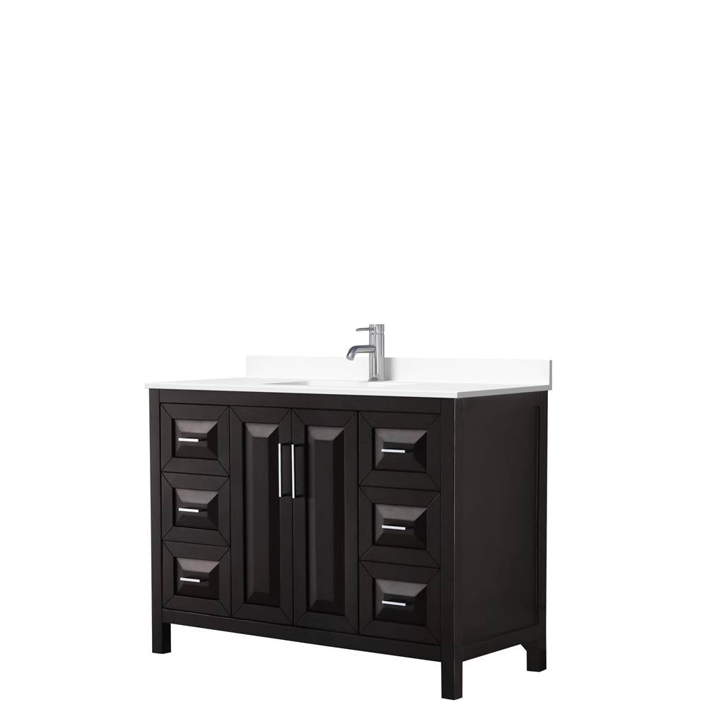 Wyndham Collection - Daria 48 Inch Single Bathroom Vanity in Dark Espresso, White Cultured Marble Countertop, Undermount Square Sink, No Mirror