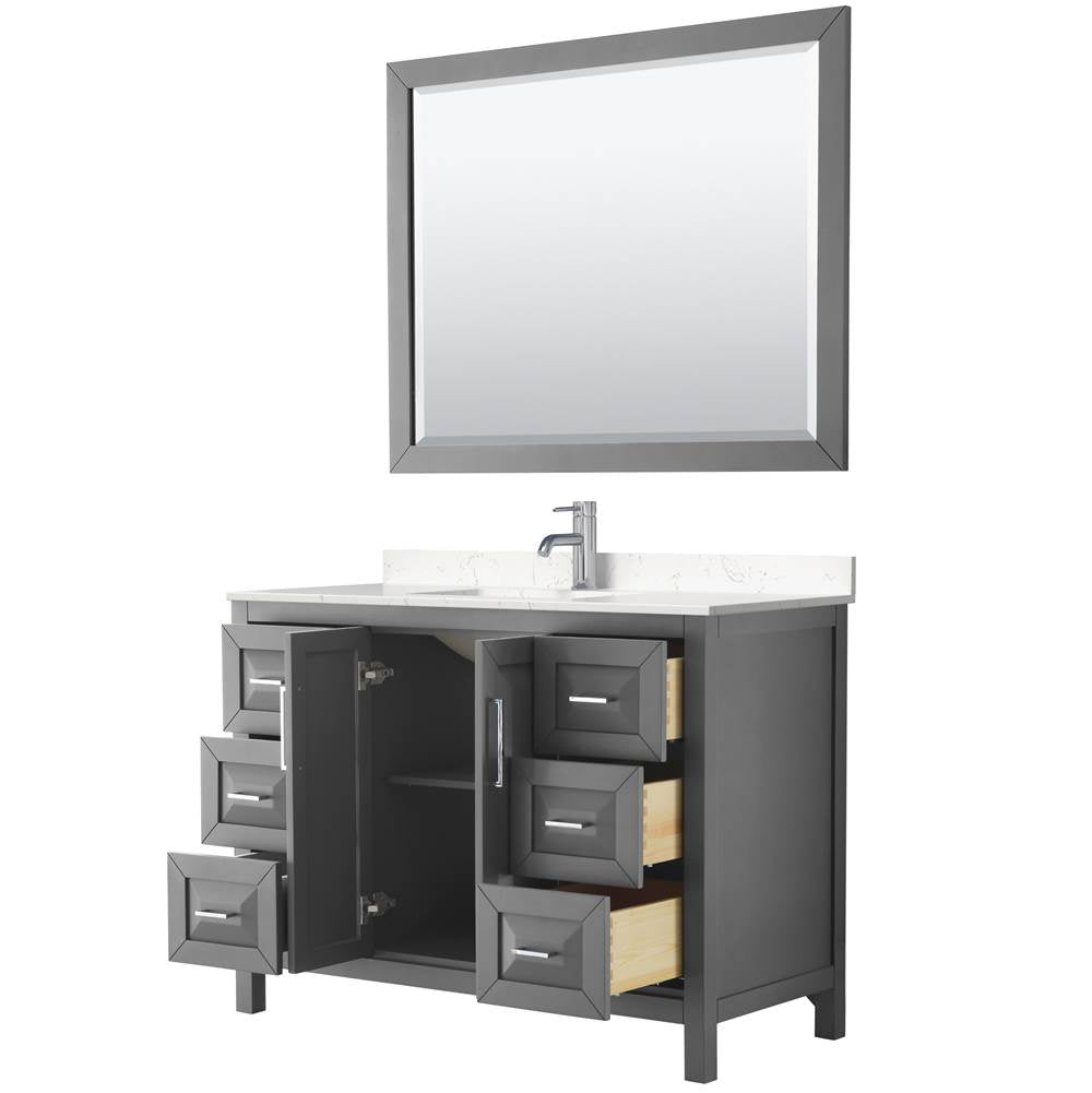 Daria 48 Inch Single Bathroom Vanity in Dark Gray, Carrara Cultured Marble Countertop, Undermount Square Sink, 46 Inch Mirror