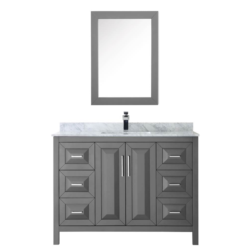 Daria 48 Inch Single Bathroom Vanity in Dark Blue, White Carrara Marble Countertop, Undermount Square Sink, Medicine Cabinet