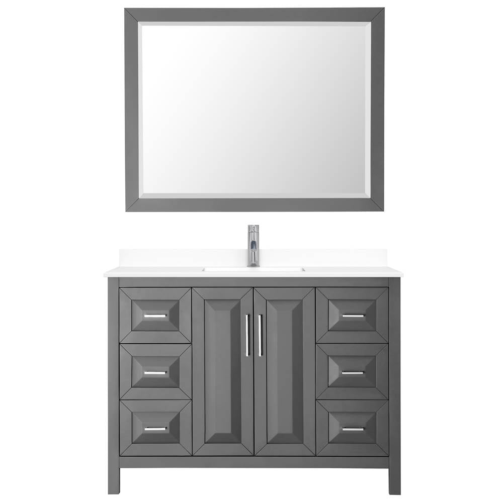 Daria 48 Inch Single Bathroom Vanity in Dark Gray, White Cultured Marble Countertop, Undermount Square Sink, 46 Inch Mirror