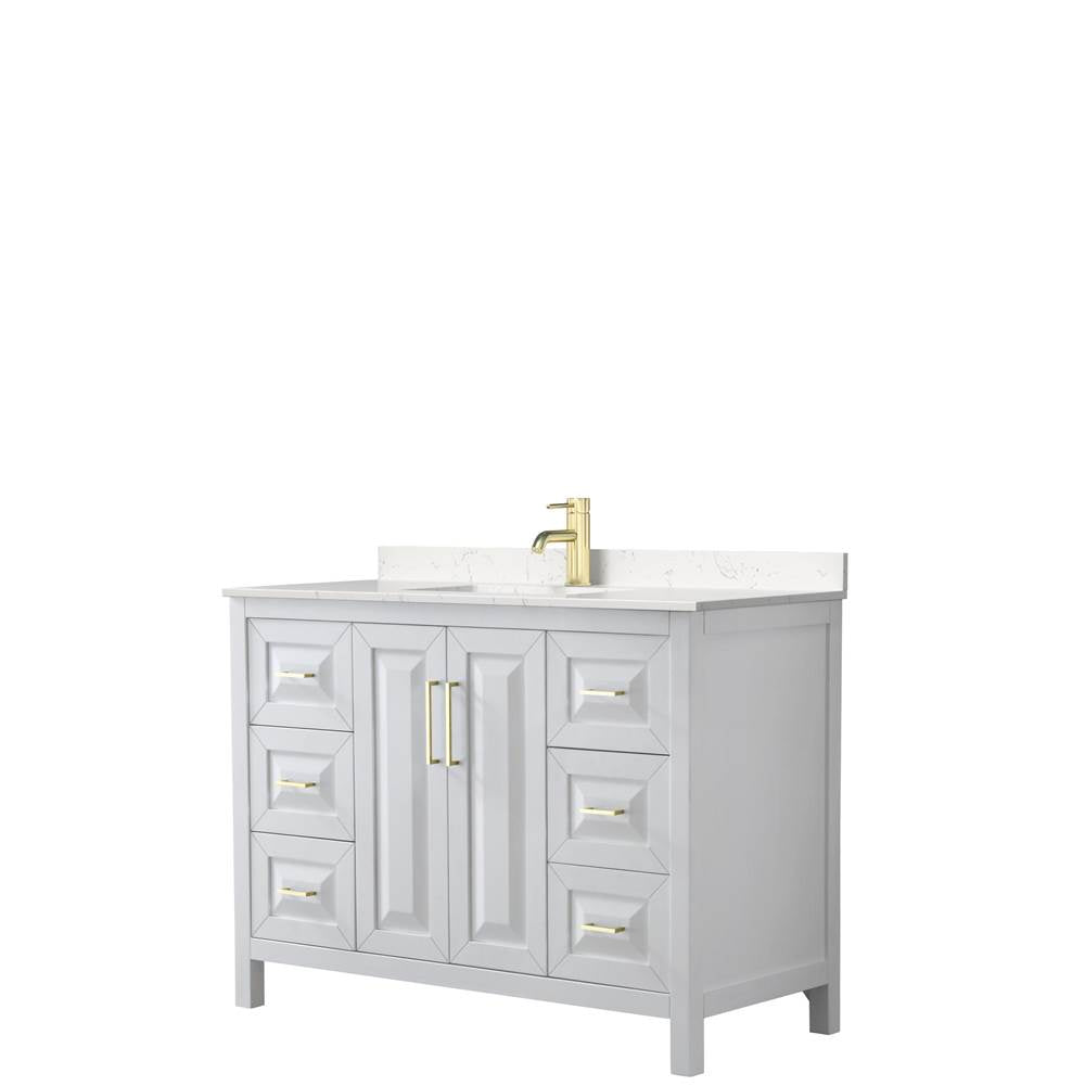 Wyndham Collection - Daria 48 Inch Single Bathroom Vanity in White, Carrara Cultured Marble Countertop, Undermount Square Sink, Brushed Gold Trim