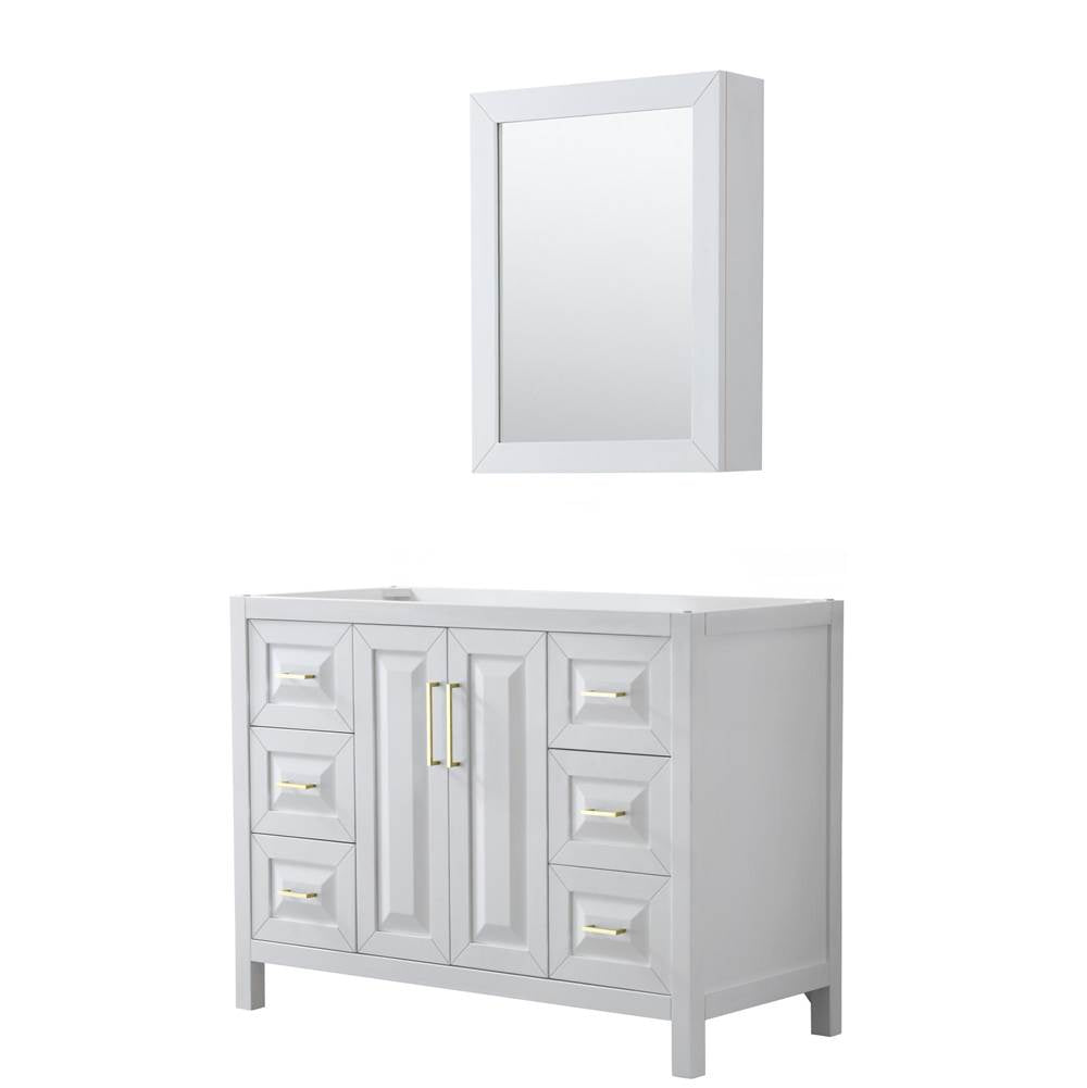 Wyndham Collection - Daria 48 Inch Single Bathroom Vanity in White, No Countertop, No Sink, Medicine Cabinet, Brushed Gold Trim