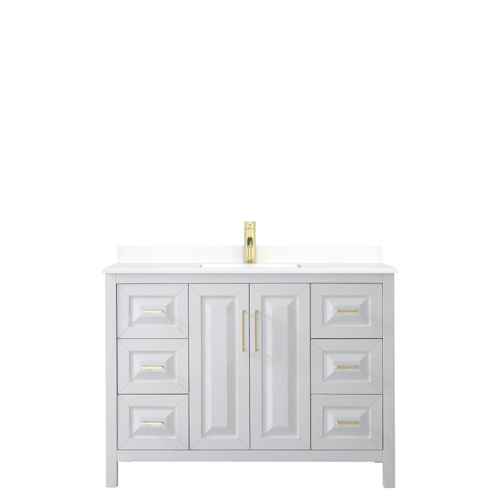 Daria 48 Inch Single Bathroom Vanity in White, White Cultured Marble Countertop, Undermount Square Sink, Brushed Gold Trim