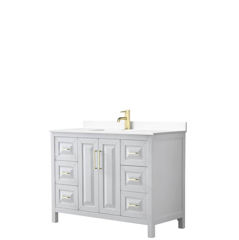 Wyndham Collection - Daria 48 Inch Single Bathroom Vanity in White, White Cultured Marble Countertop, Undermount Square Sink, Brushed Gold Trim
