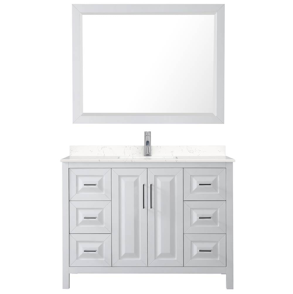 Daria 48 Inch Single Bathroom Vanity in White, Carrara Cultured Marble Countertop, Undermount Square Sink, 46 Inch Mirror