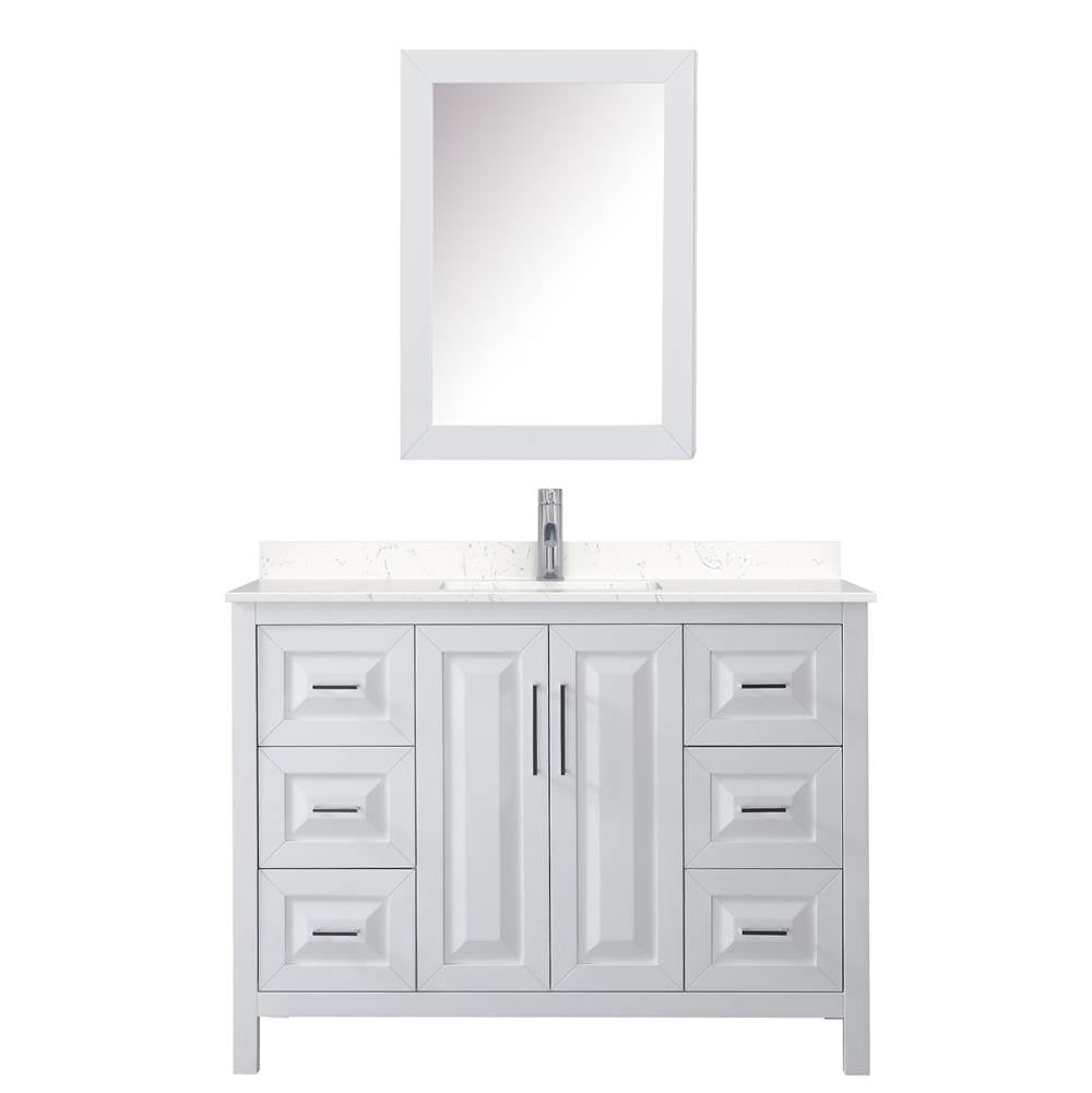 Daria 48 Inch Single Bathroom Vanity in White, Carrara Cultured Marble Countertop, Undermount Square Sink, Medicine Cabinet