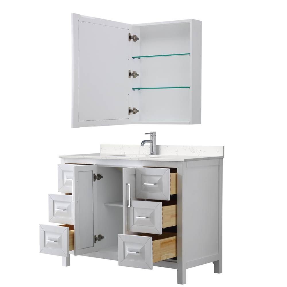 Daria 48 Inch Single Bathroom Vanity in White, Carrara Cultured Marble Countertop, Undermount Square Sink, Medicine Cabinet