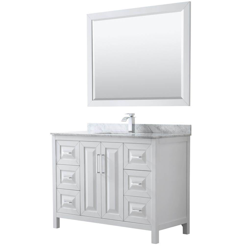Wyndham Collection - Daria 48 Inch Single Bathroom Vanity in White, White Carrara Marble Countertop, Undermount Square Sink, and 46 Inch Mirror - White