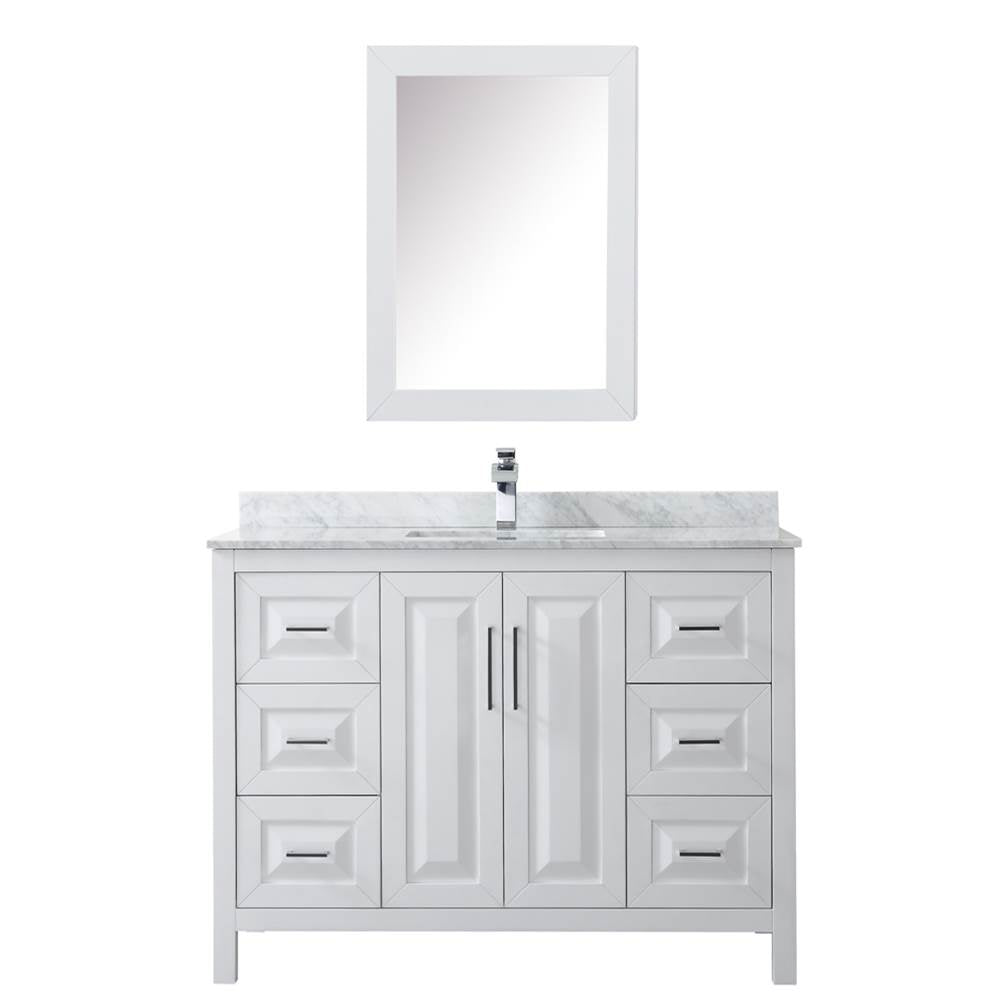 Daria 48 Inch Single Bathroom Vanity in Dark Blue, White Carrara Marble Countertop, Undermount Square Sink, Medicine Cabinet
