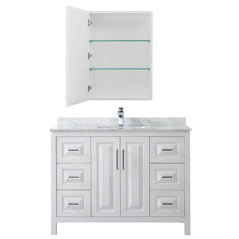 Daria 48 Inch Single Bathroom Vanity in Dark Blue, White Carrara Marble Countertop, Undermount Square Sink, Medicine Cabinet