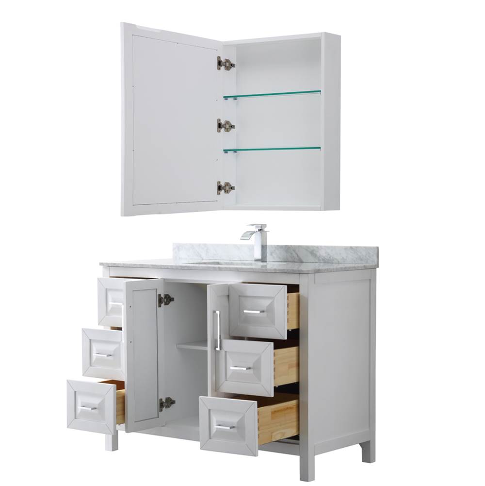 Daria 48 Inch Single Bathroom Vanity in Dark Blue, White Carrara Marble Countertop, Undermount Square Sink, Medicine Cabinet