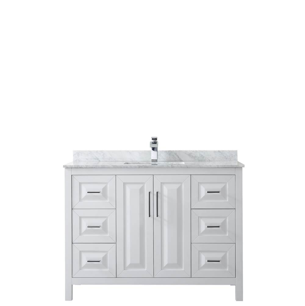 Daria 48 Inch Single Bathroom Vanity in Dark Blue, White Carrara Marble Countertop, Undermount Square Sink, No Mirror