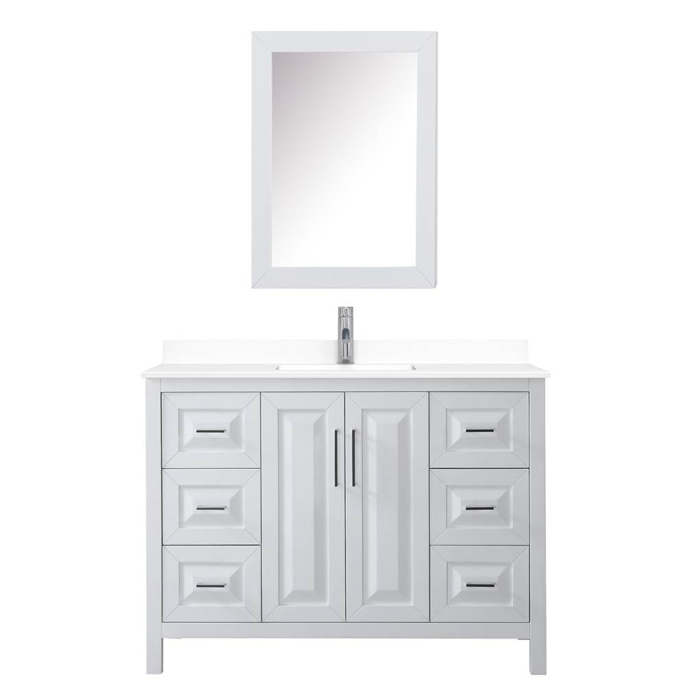 Daria 48 Inch Single Bathroom Vanity in White, White Cultured Marble Countertop, Undermount Square Sink, Medicine Cabinet