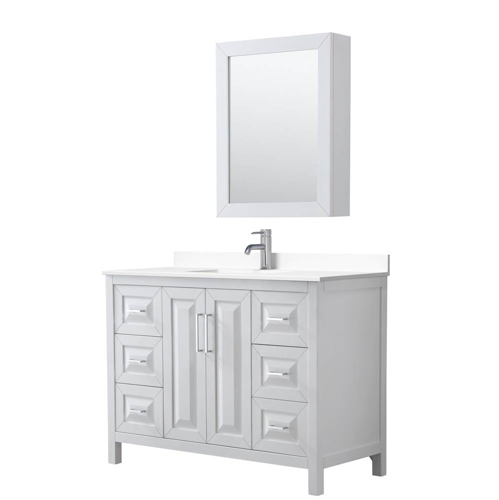 Wyndham Collection - Daria 48 Inch Single Bathroom Vanity in White, White Cultured Marble Countertop, Undermount Square Sink, Medicine Cabinet
