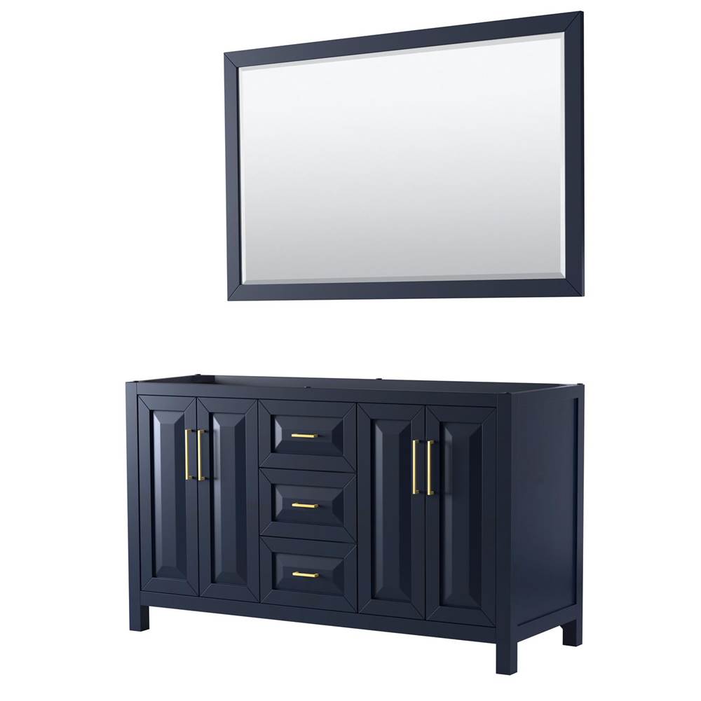 Wyndham Collection - Daria 60 Inch Double Bathroom Vanity in Dark Blue, No Countertop, No Sink, 58 Inch Mirror - Dark Blue