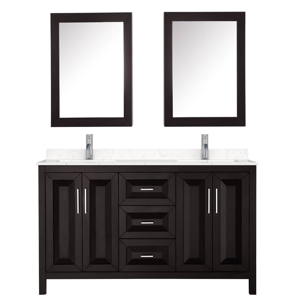 Daria 60 Inch Double Bathroom Vanity in Dark Espresso, Carrara Cultured Marble Countertop, Undermount Square Sinks, Medicine Cabinets