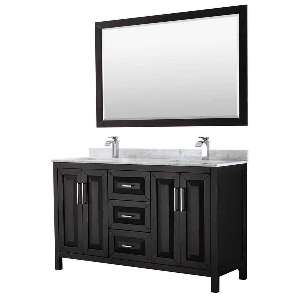 Wyndham Collection - Daria 60 Inch Double Bathroom Vanity in Dark Espresso, White Carrara Marble Countertop, Undermount Square Sinks, and 58 Inch Mirror - Dark Espresso