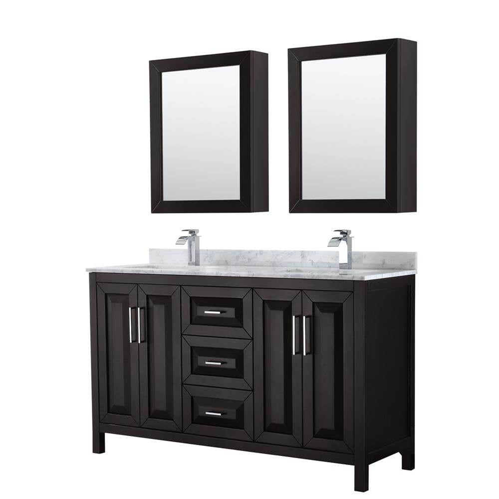 Wyndham Collection - Daria 60 Inch Double Bathroom Vanity in Dark Espresso, White Carrara Marble Countertop, Undermount Square Sinks, and Medicine Cabinets - Dark Espresso