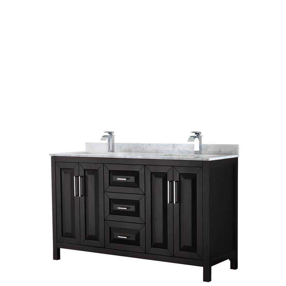 Wyndham Collection - Daria 60 Inch Double Bathroom Vanity in Dark Espresso, White Carrara Marble Countertop, Undermount Square Sinks, and No Mirror - Dark Espresso