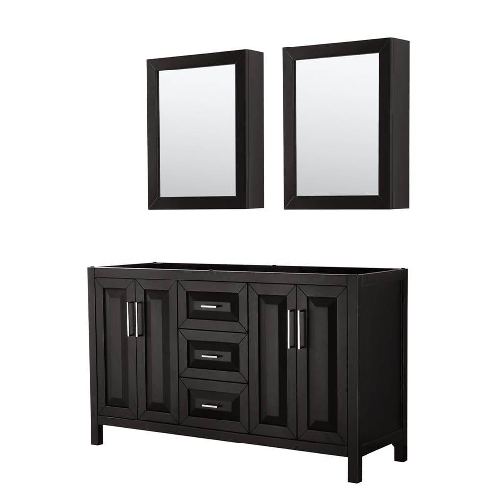 Wyndham Collection - Daria 60 Inch Double Bathroom Vanity in Dark Espresso, No Countertop, No Sink, and Medicine Cabinets - Dark Espresso