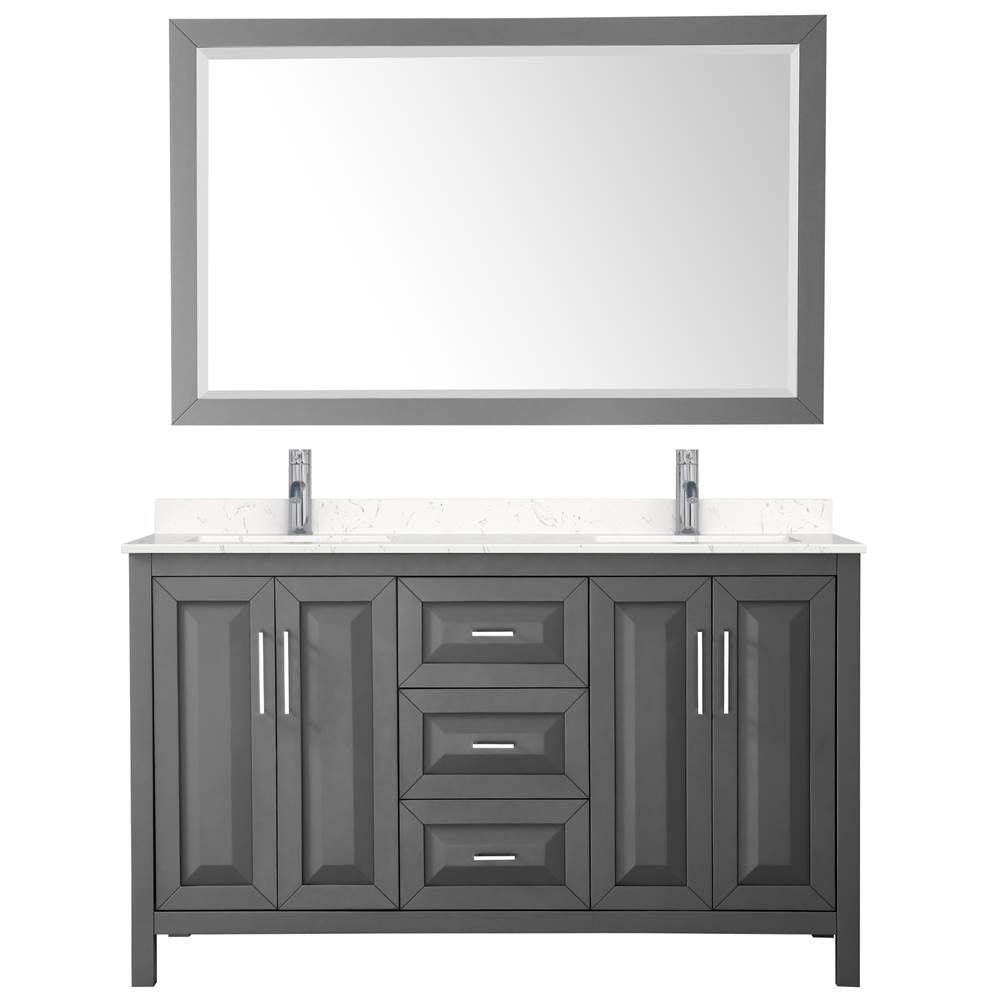 Daria 60 Inch Double Bathroom Vanity in Dark Gray, Carrara Cultured Marble Countertop, Undermount Square Sinks, 58 Inch Mirror