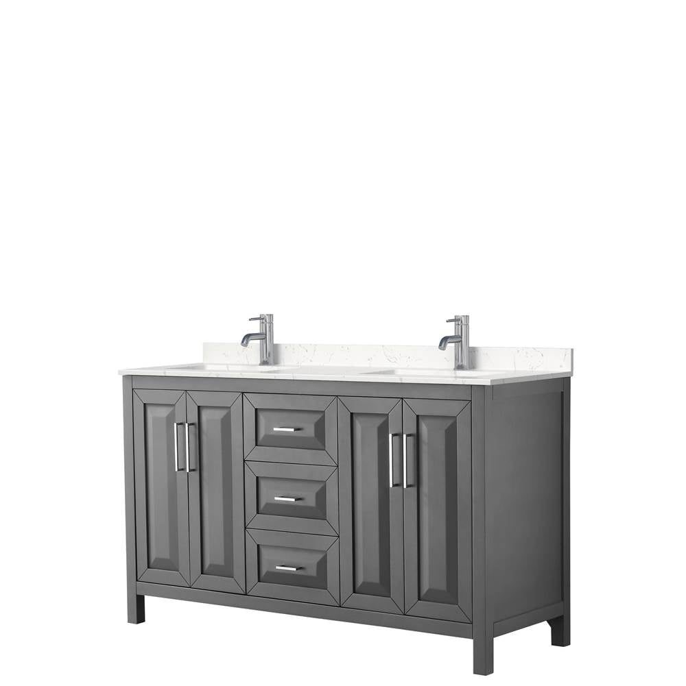 Wyndham Collection - Daria 60 Inch Double Bathroom Vanity in Dark Gray, Carrara Cultured Marble Countertop, Undermount Square Sinks, No Mirror