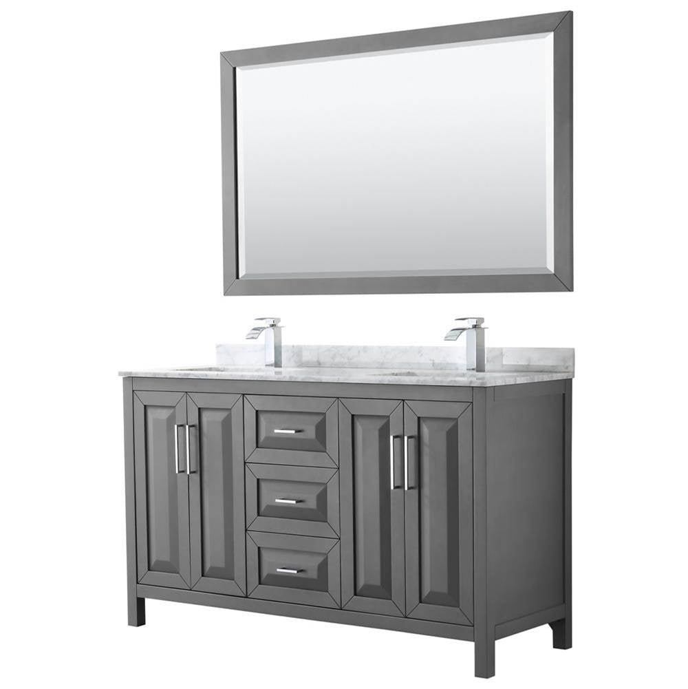 Wyndham Collection - Daria 60 Inch Double Bathroom Vanity in Dark Gray, White Carrara Marble Countertop, Undermount Square Sinks, and 58 Inch Mirror - Dark Gray
