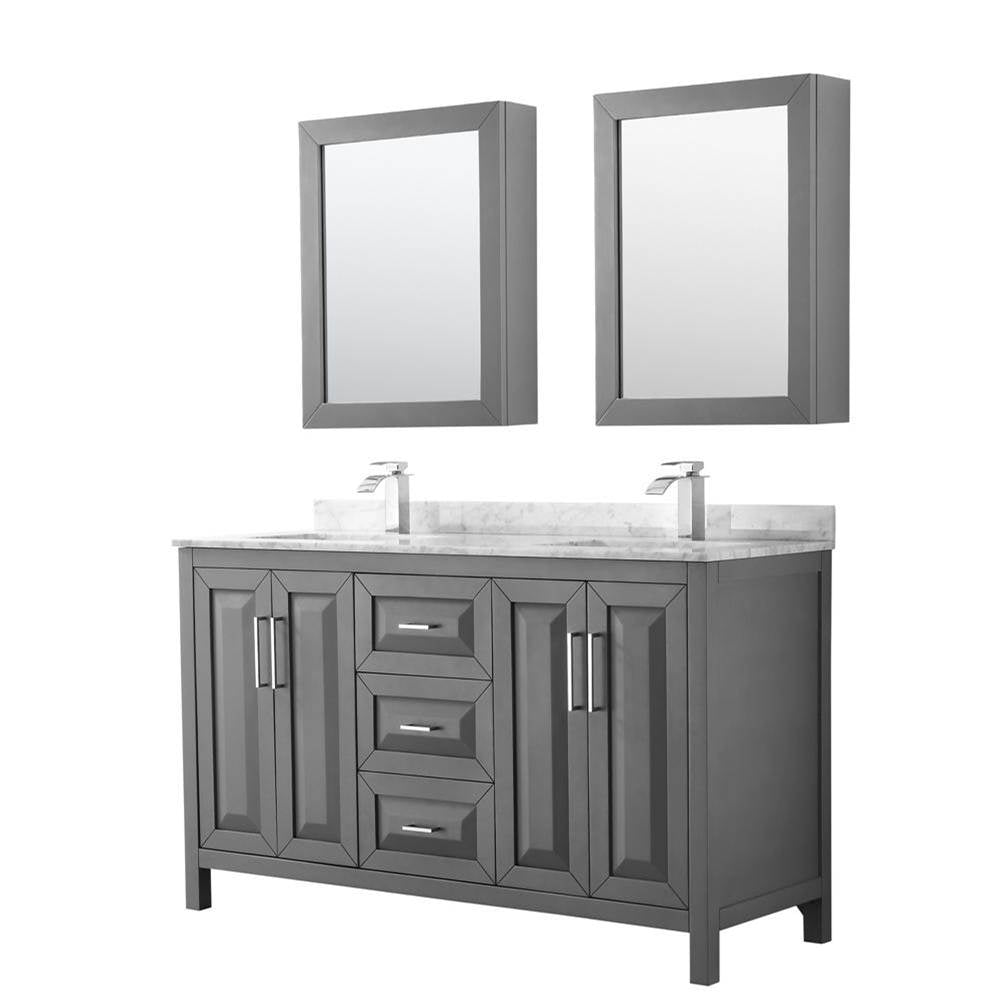 Wyndham Collection - Daria 60 Inch Double Bathroom Vanity in Dark Gray, White Carrara Marble Countertop, Undermount Square Sinks, and Medicine Cabinets - Dark Gray