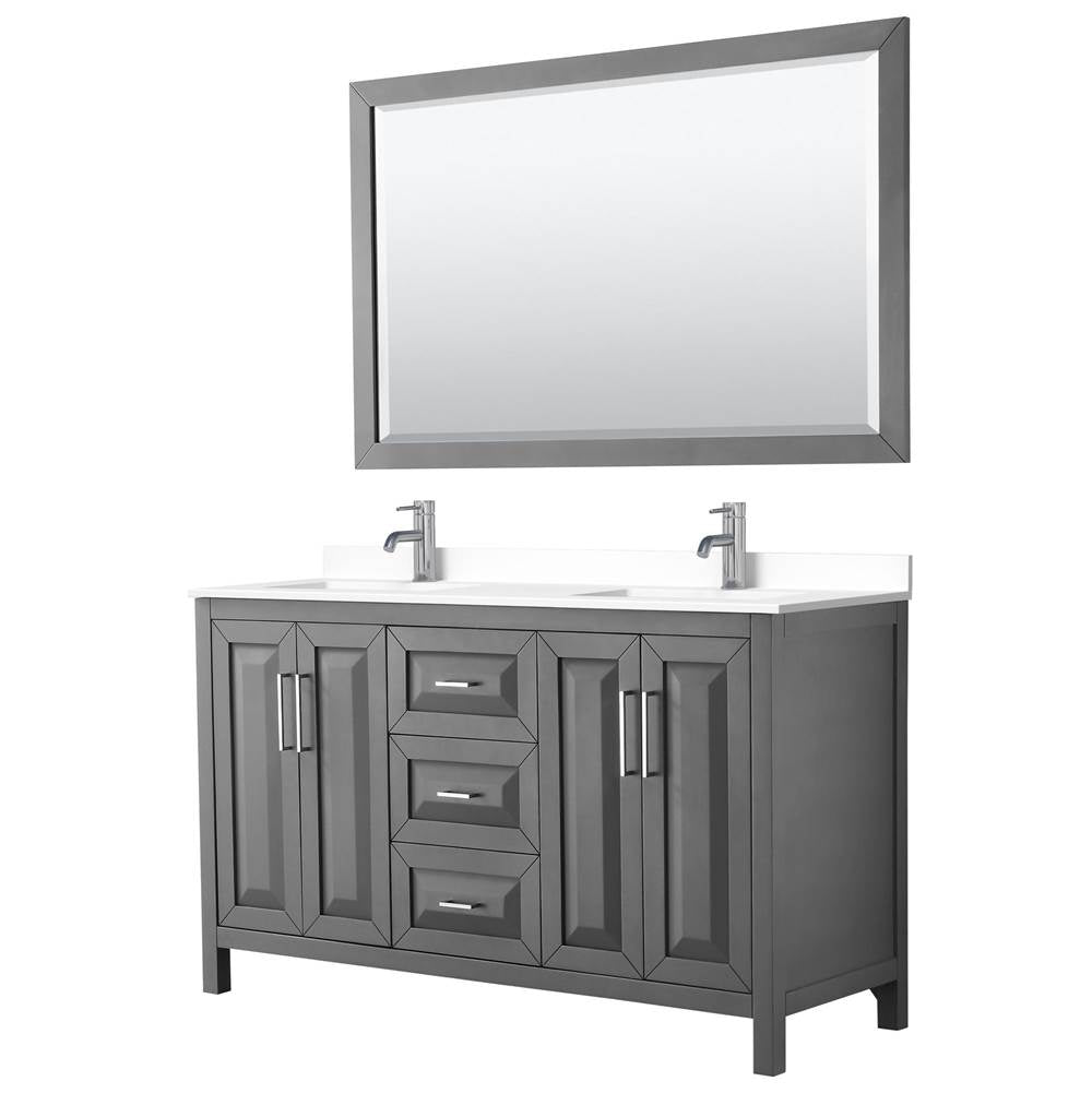 Wyndham Collection - Daria 60 Inch Double Bathroom Vanity in Dark Gray, White Cultured Marble Countertop, Undermount Square Sinks, 58 Inch Mirror