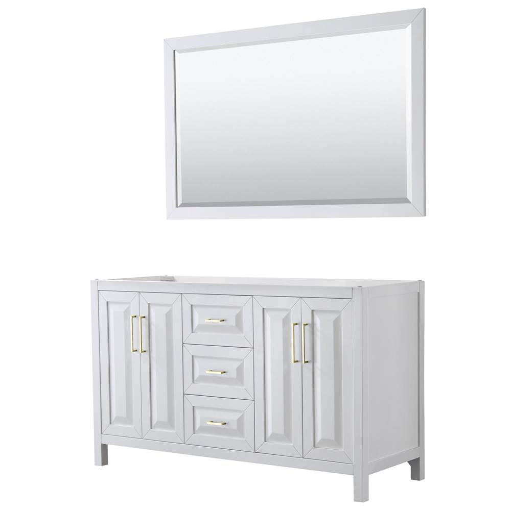 Wyndham Collection - Daria 60 Inch Double Bathroom Vanity in White, No Countertop, No Sink, 58 Inch Mirror, Brushed Gold Trim