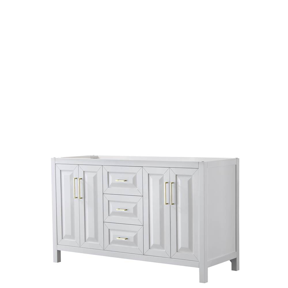 Wyndham Collection - Daria 60 Inch Double Bathroom Vanity in White, No Countertop, No Sink, Brushed Gold Trim