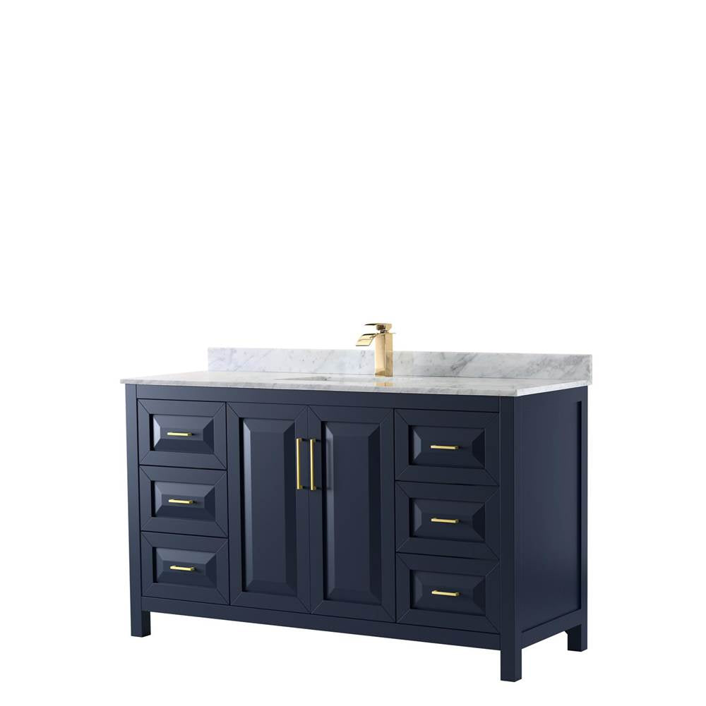 Wyndham Collection - Daria 60 Inch Single Bathroom Vanity in Dark Blue, White Carrara Marble Countertop, Undermount Square Sink, No Mirror - Dark Blue