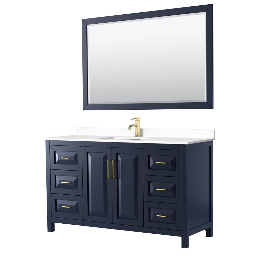 Wyndham Collection - Daria 60 Inch Single Bathroom Vanity in Dark Blue, White Cultured Marble Countertop, Undermount Square Sink, 58 Inch Mirror
