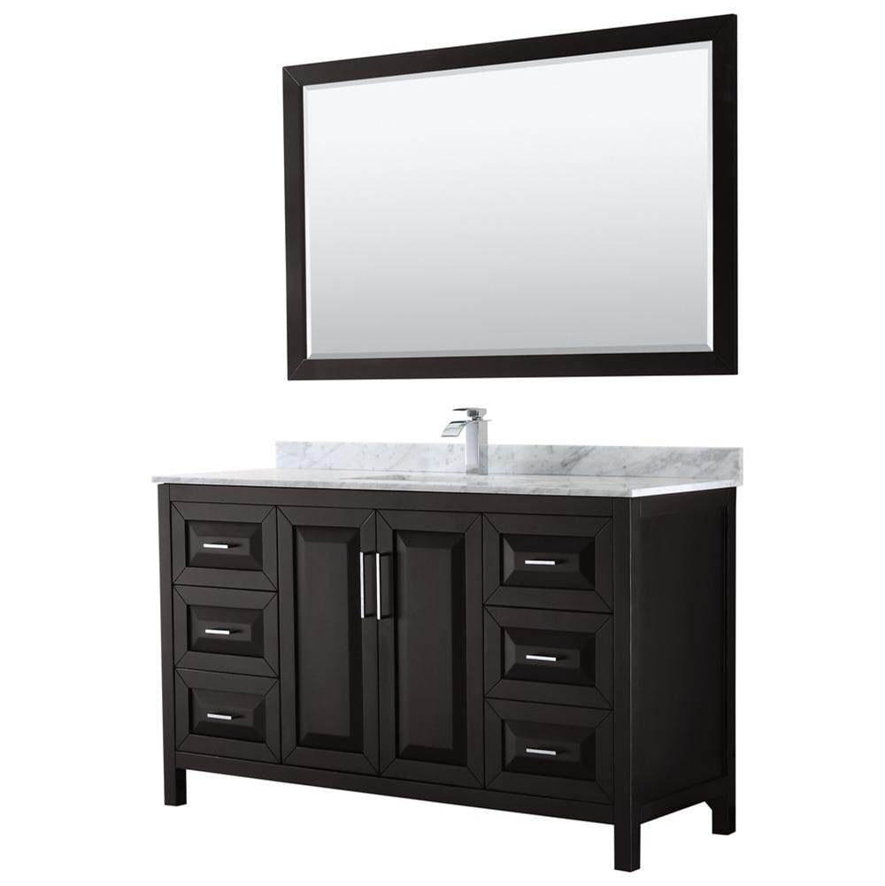Wyndham Collection - Daria 60 Inch Single Bathroom Vanity in Dark Espresso, White Carrara Marble Countertop, Undermount Square Sink, and 58 Inch Mirror - Dark Espresso