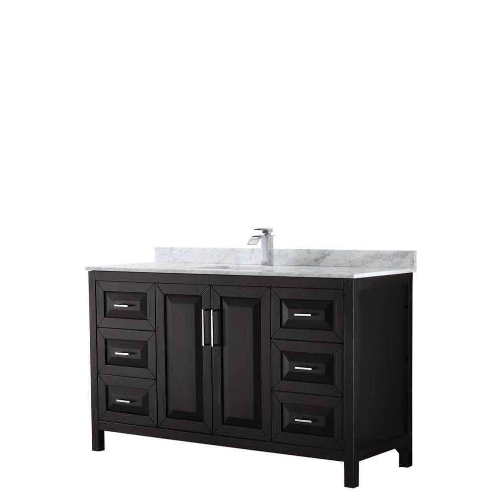 Wyndham Collection - Daria 60 Inch Single Bathroom Vanity in Dark Espresso, White Carrara Marble Countertop, Undermount Square Sink, and No Mirror - Dark Espresso