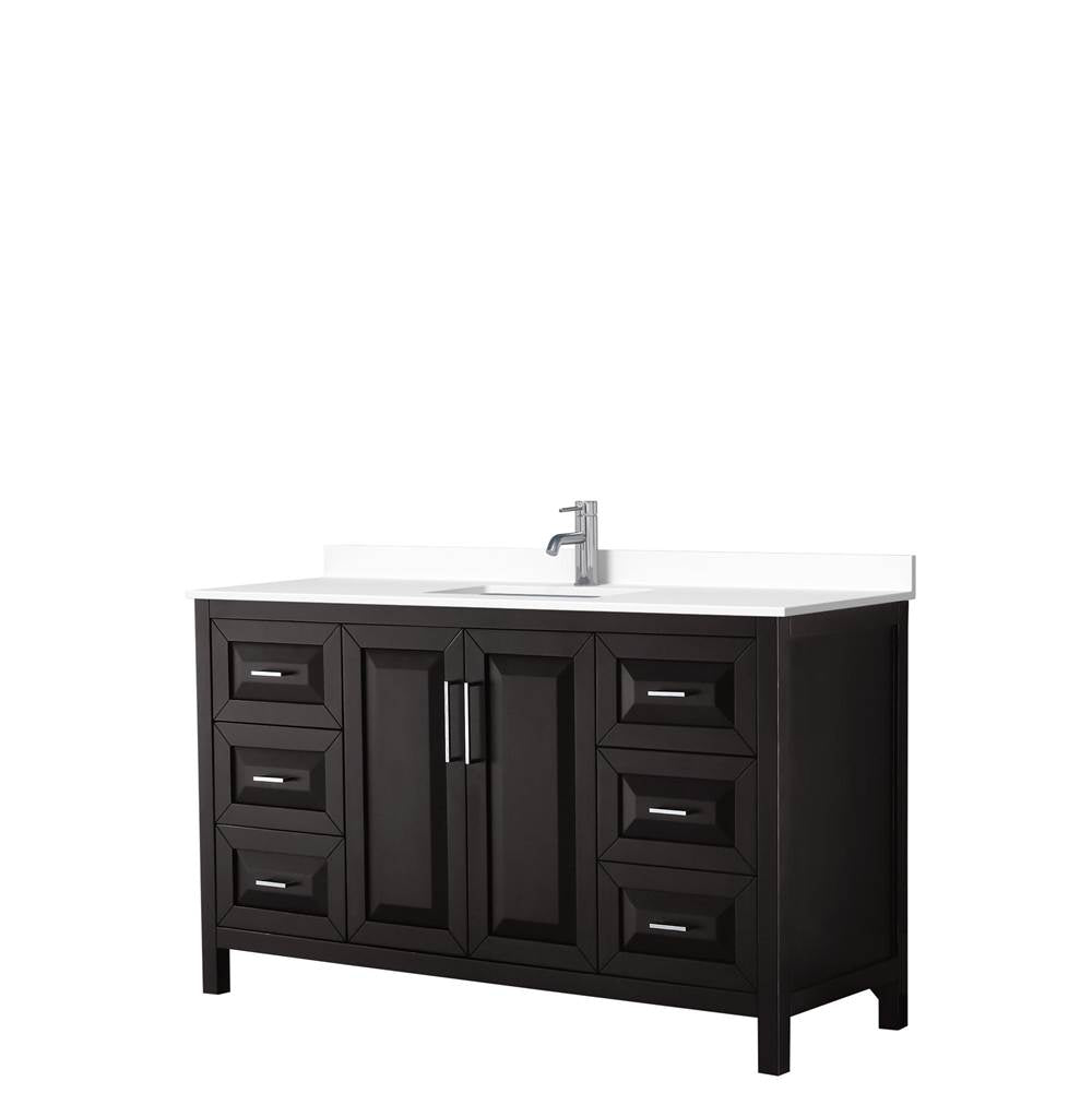 Wyndham Collection - Daria 60 Inch Single Bathroom Vanity in Dark Espresso, White Cultured Marble Countertop, Undermount Square Sink, No Mirror