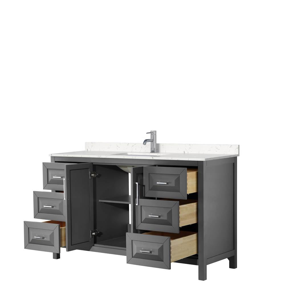 Daria 60 Inch Single Bathroom Vanity in Dark Gray, Carrara Cultured Marble Countertop, Undermount Square Sink, No Mirror